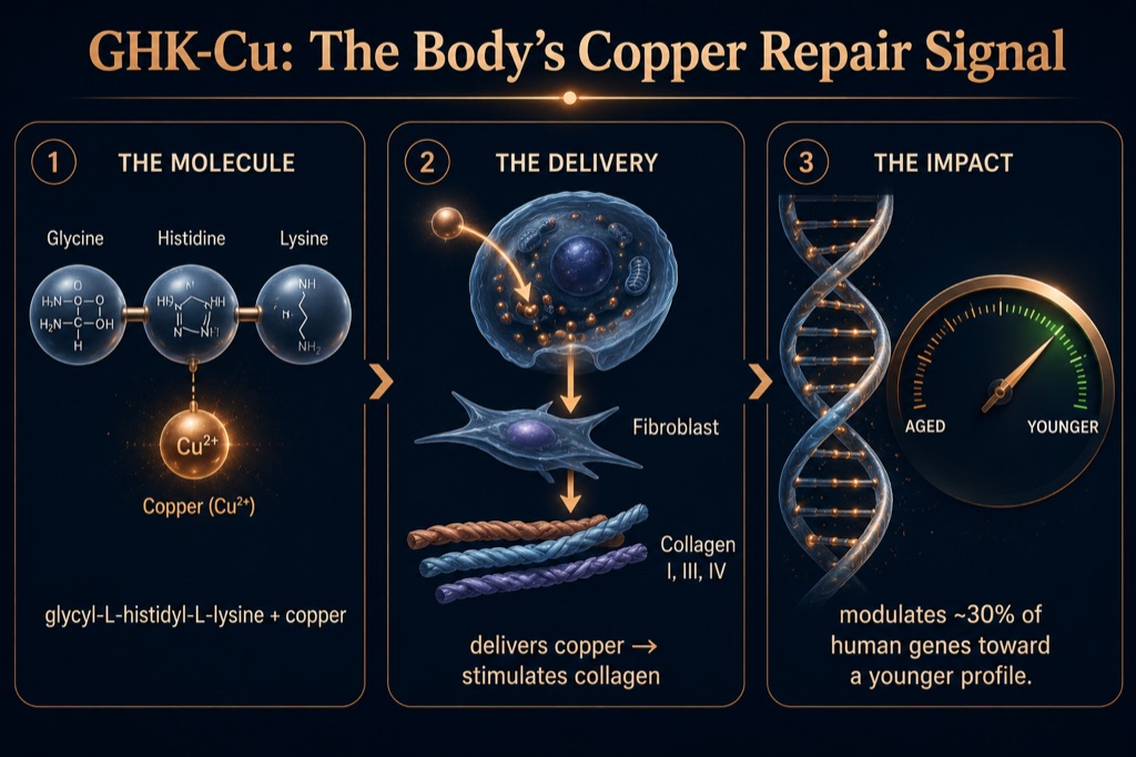 GHK-Cu ferries copper into cells and switches on collagen synthesis