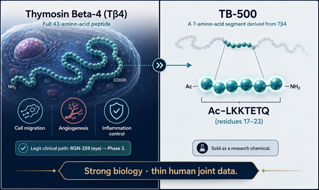 Thymosin Beta-4 has elite repair biology; TB-500 is a fragment of it
