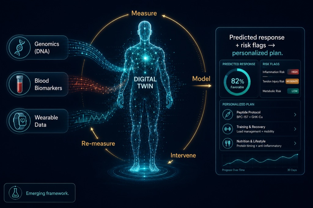 A digital twin fuses genomics, biomarkers, and wearable data