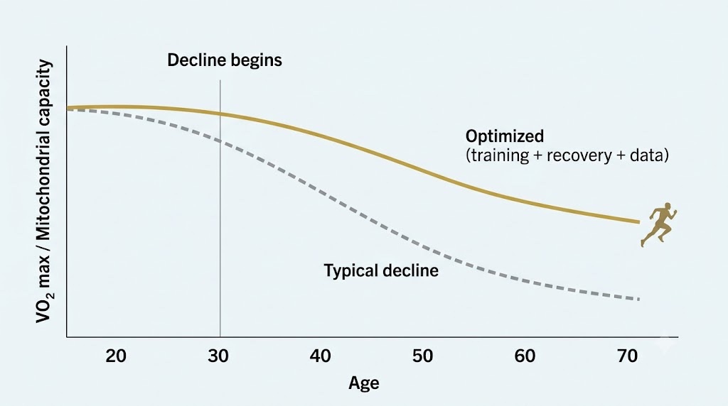 VO2 max, the strongest physiological predictor of how long and how well you live, begins declining in early adulthood