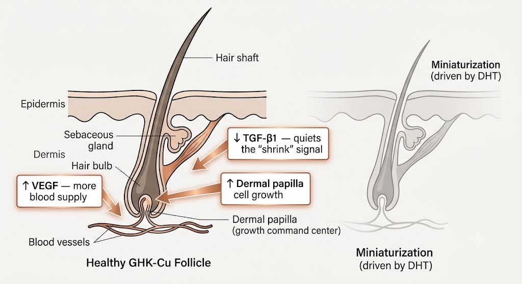 GHK-Cu acts through a different route than minoxidil or finasteride