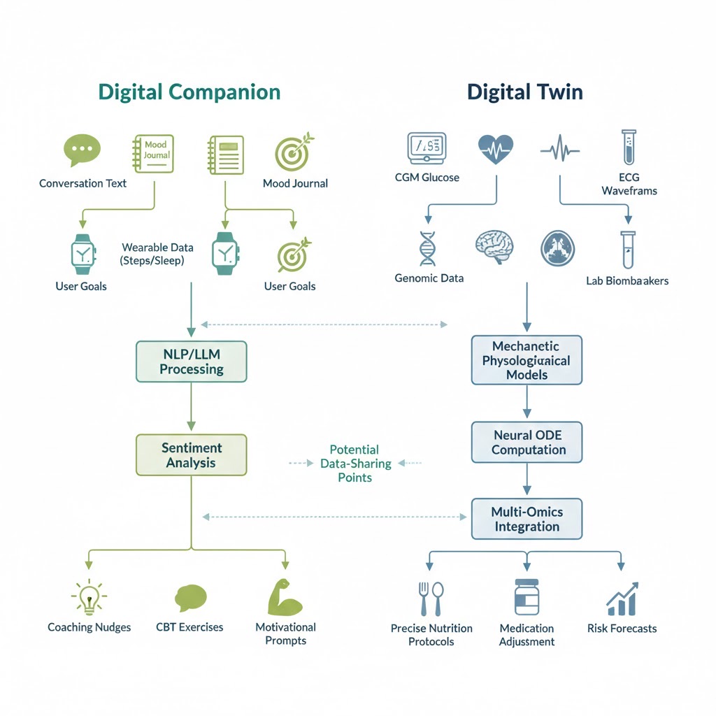 Diverging data architectures of companions and twins