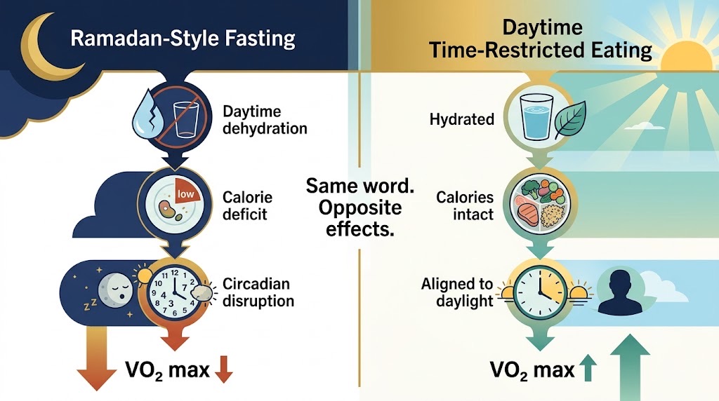 Both are called "fasting," yet they do nearly the opposite for an athlete. The label hides the mechanism.