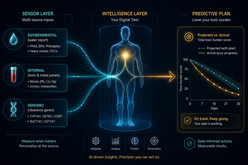 The Exposome Digital Twin: Fusing Water, Blood, and Genome Into One Predictive Plan