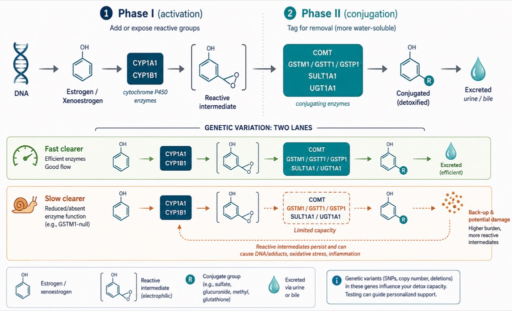 Your Detox Genes: How Phase I and Phase II Enzymes Clear Estrogens and Xenoestrogens