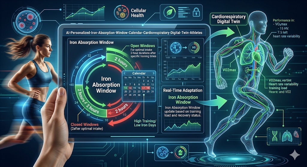 Personalized iron absorption window calendar from the Cardiorespiratory Digital Twin