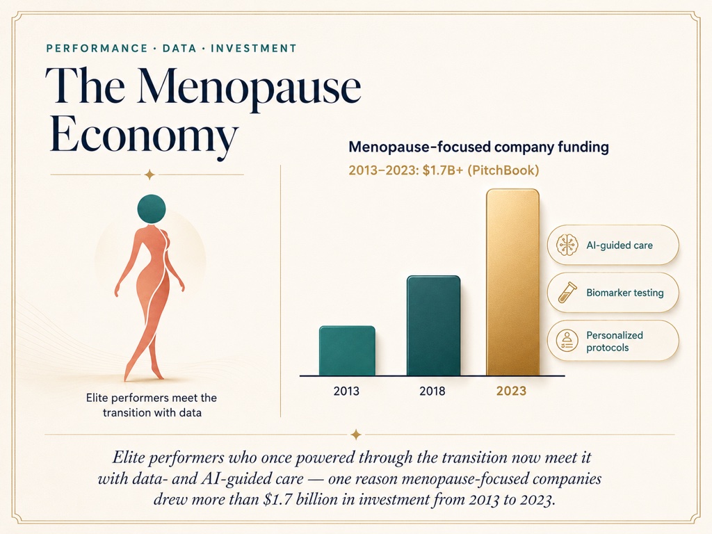 Elite performers now meet the transition with data- and AI-guided care, one reason menopause-focused companies drew more than $1.7 billion in investment from 2013 to 2023