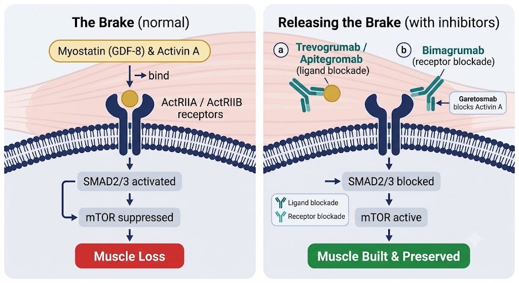 How myostatin inhibitors release the brake on muscle growth