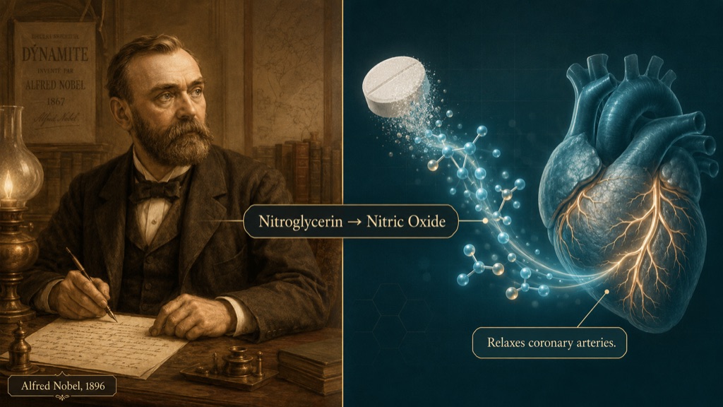 An irony of fate: Alfred Nobel was prescribed nitroglycerin for his failing heart in 1896.