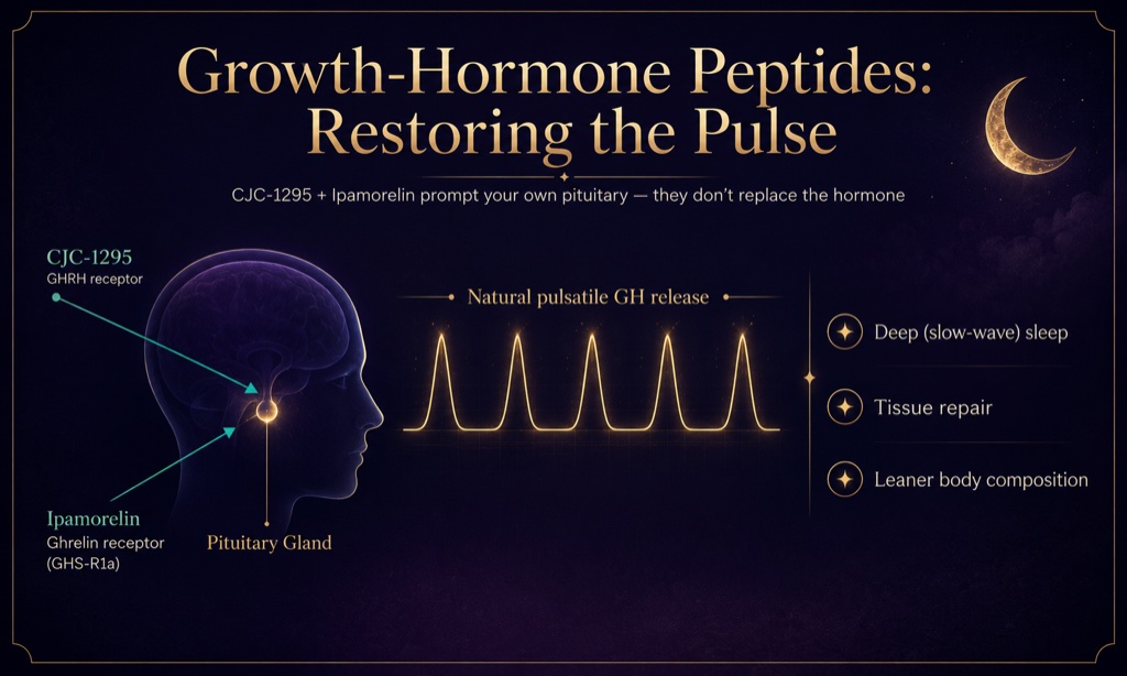 Growth-hormone peptides do not replace the hormone, they prompt the pituitary to release more of your own