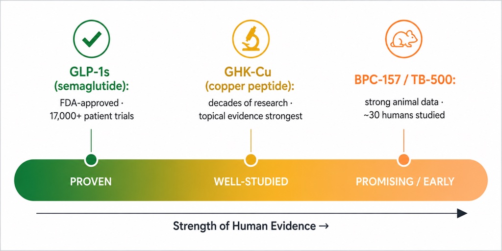 Peptides span a spectrum of evidence, and knowing where a molecule truly sits is what separates a plan from a guess