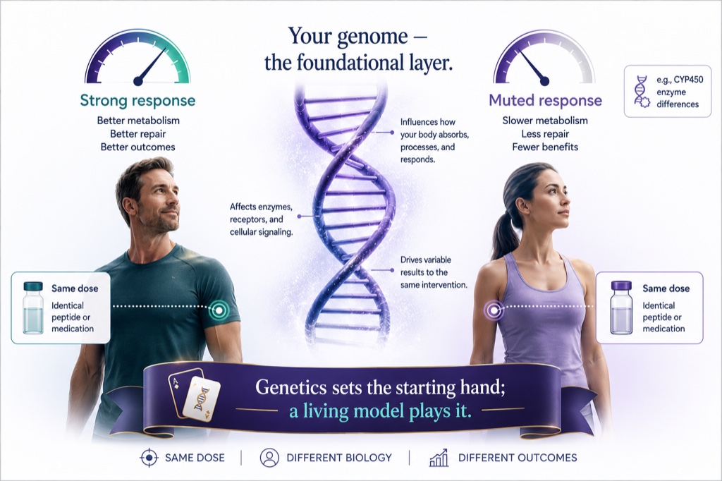 Two people, the same molecule, different results: genetics is why blanket protocols are blunt instruments