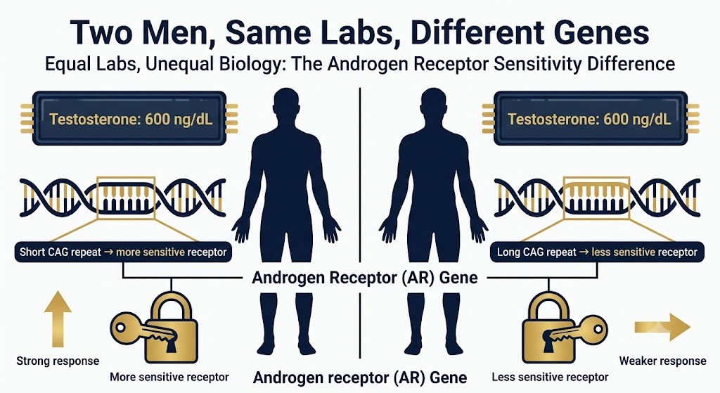 Androgen-receptor CAG-repeat length changes how strongly the body responds