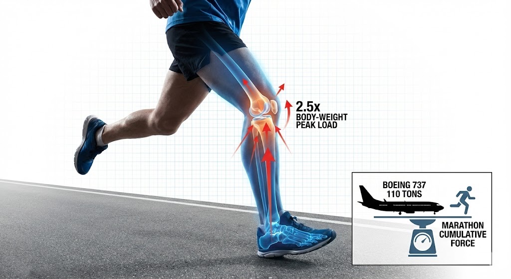 Marathon knee load equivalent to a Boeing 737
