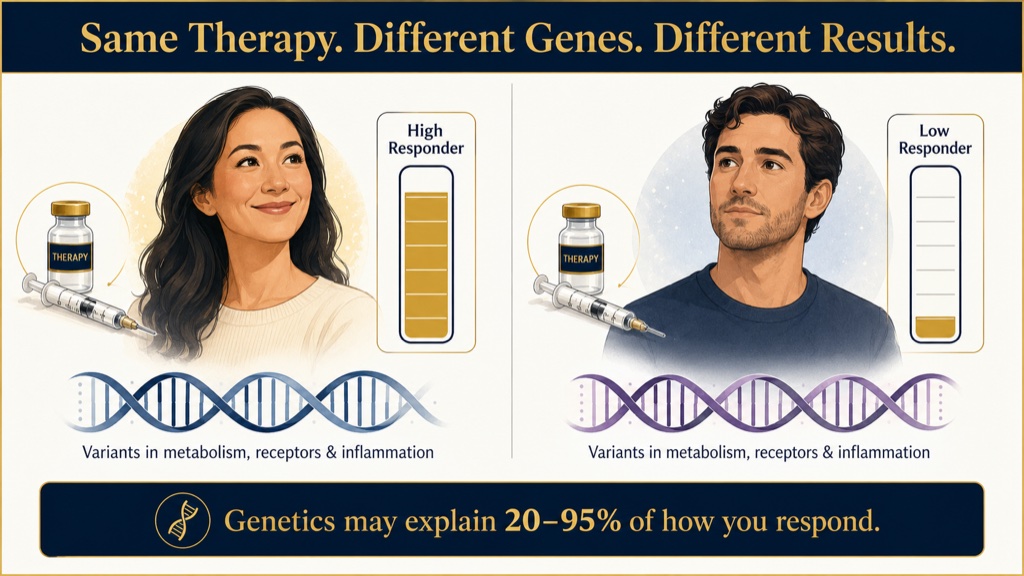 Inherited differences in metabolism, signalling and inflammation can explain 20% to 95% of the variation in response