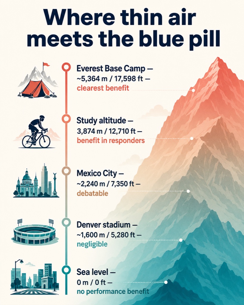 The vascular benefit of sildenafil is negligible at Denver altitude and measurable only near Everest Base Camp