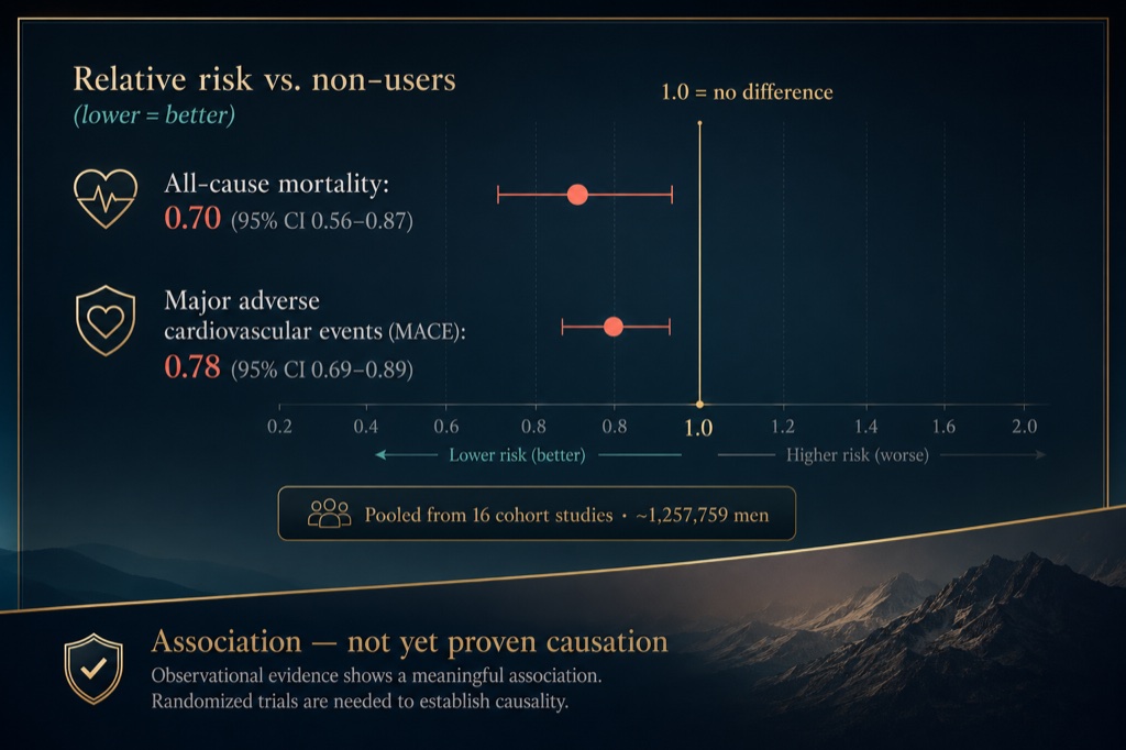 Across more than 1.25 million men, PDE5-inhibitor use was associated with fewer cardiovascular events, though observationally